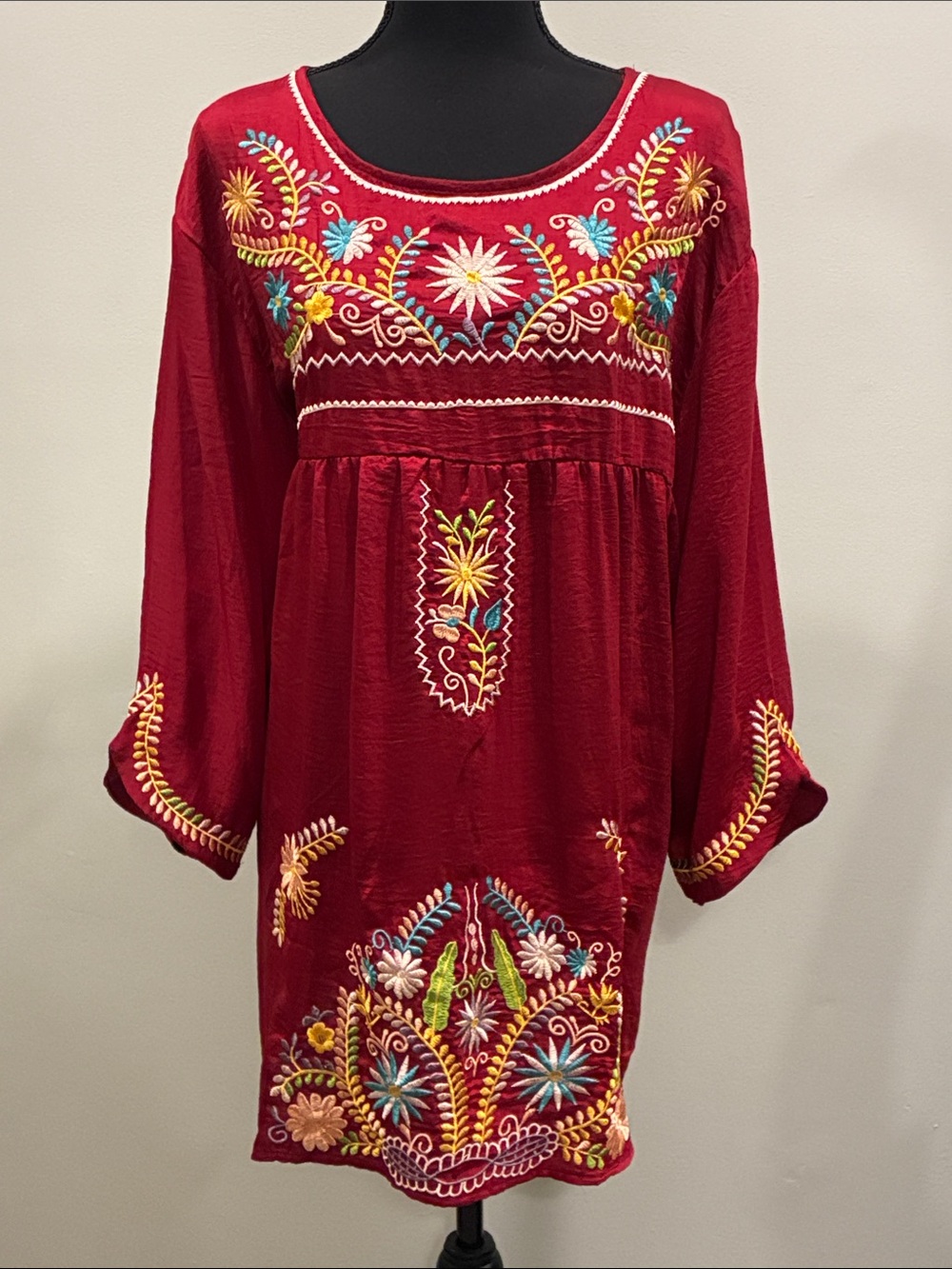 Fashion Union Burgundy Embroidered Boho Tunic